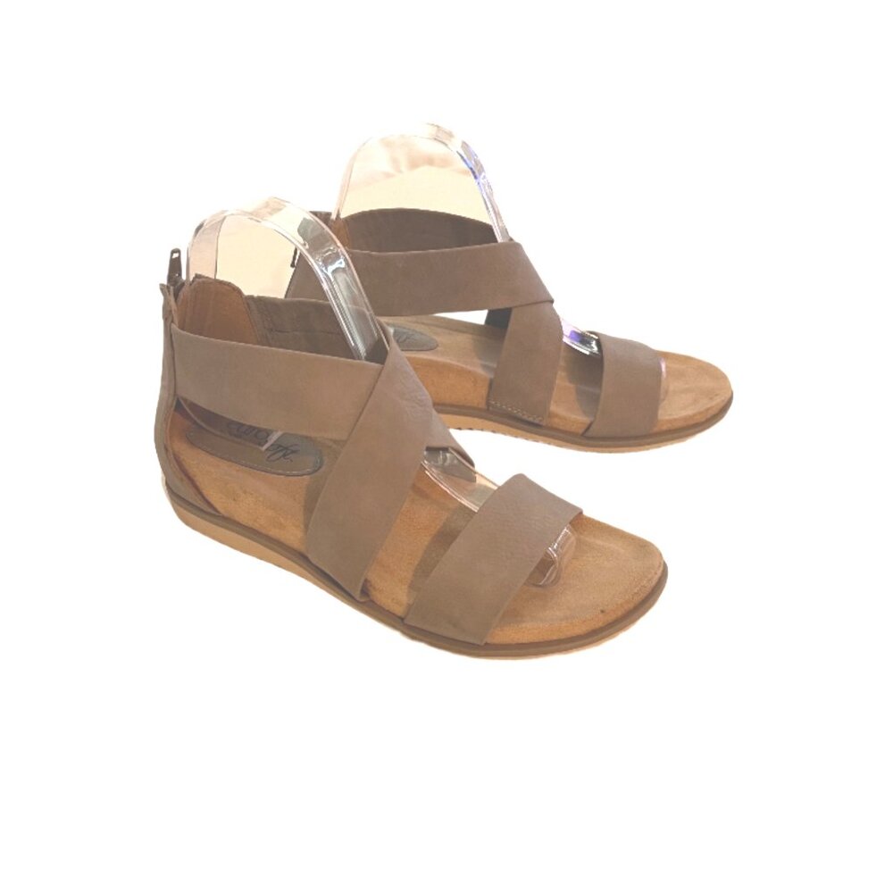 Euro Soft by Sofft Gray / Taupe Faux Leather Wedge Back Zip Sandals Size 7 1/2